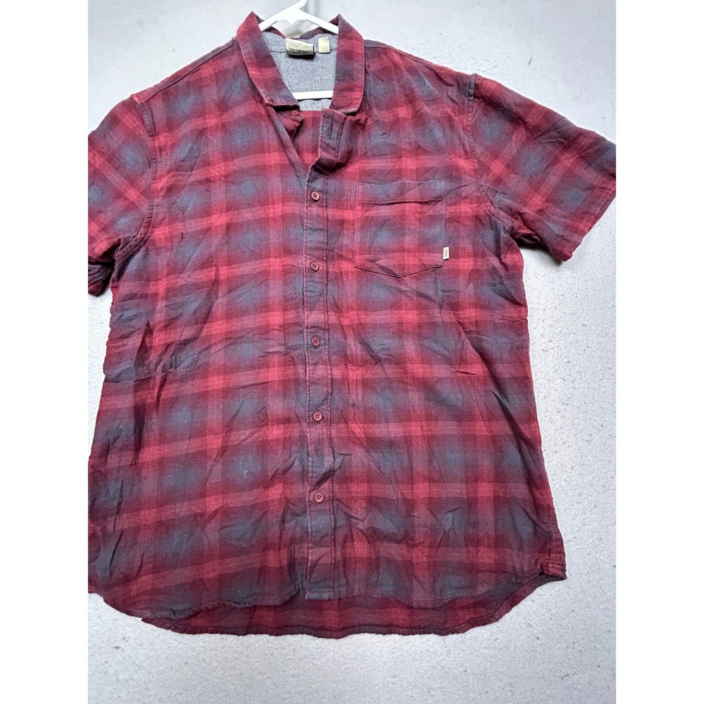 Vans Button Down Shirt 100% Cotton Plaid Red Grey XL Mens